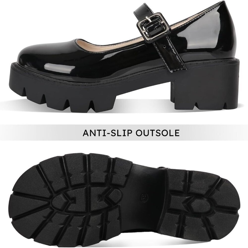 Women Chunky Mary Jane Platform Shoes Patent Leather Rubber Sole Size 6 - Picture 2 of 7